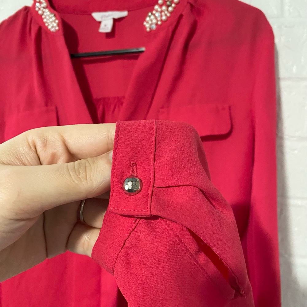 Candie's Raspberry Color Embellished Collar Blouse - Picture 10 of 14